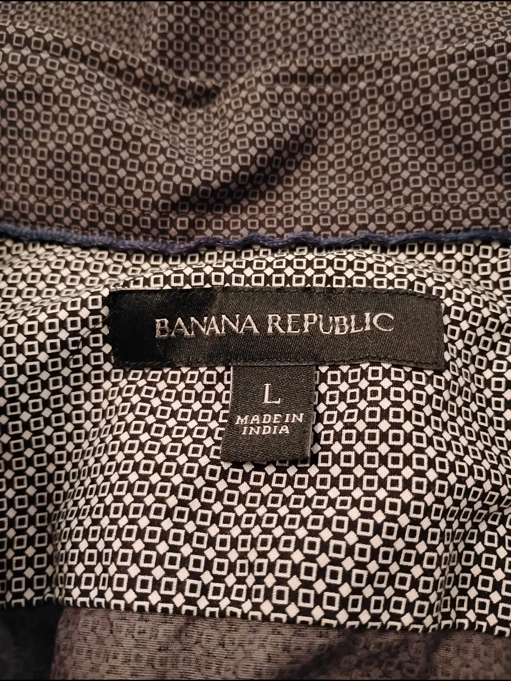 Banana Republic Mens Navy‎ Micro-Print Dress Shirt Long Sleeve Slim Fit